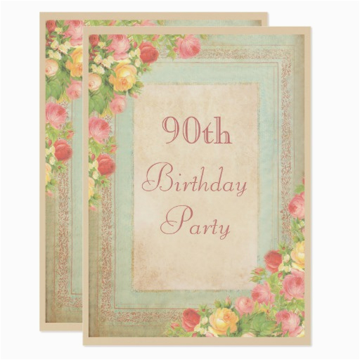 Elegant 90th Birthday Decorations Elegant Vintage Roses 90th Birthday Party Card Zazzle