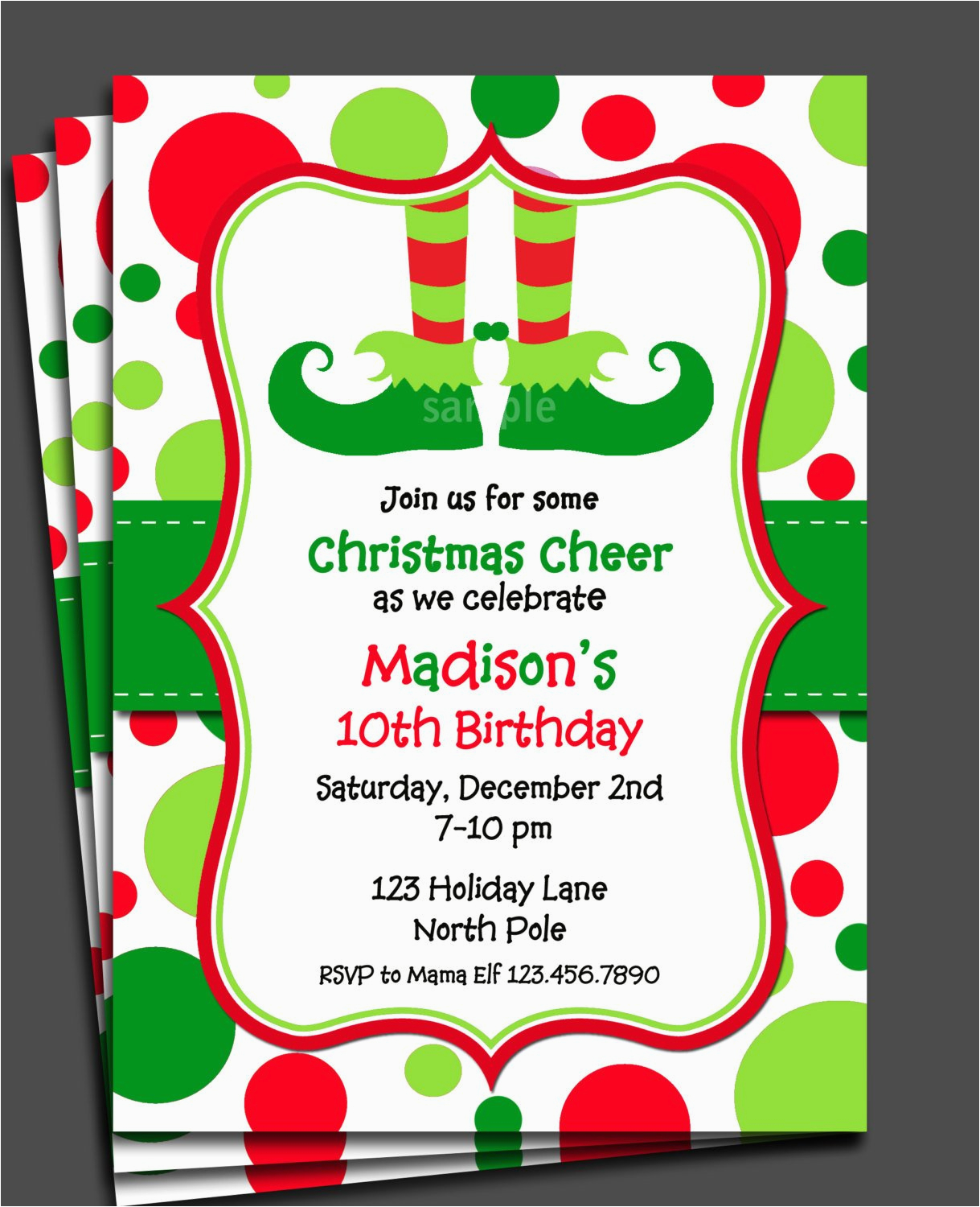 Elf Birthday Party Invitations Christmas Elf Invitation Printable or Printed with Free