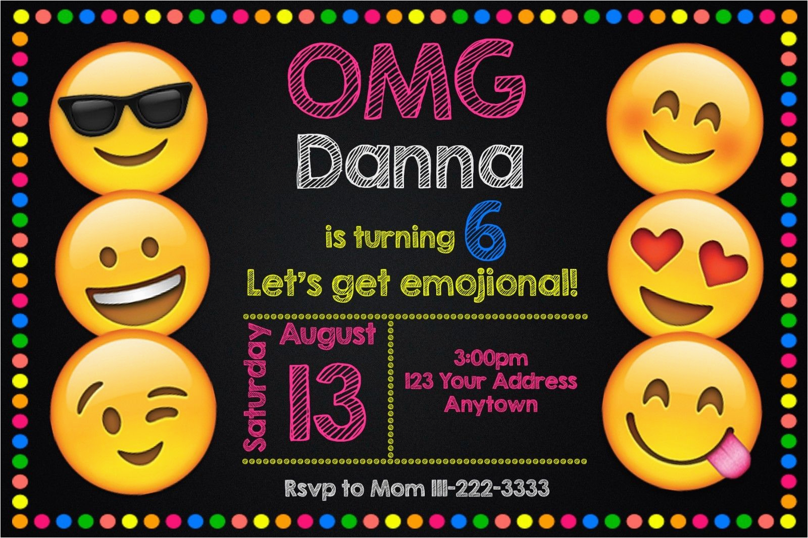 Emoticons Birthday Invitations Emoji Emoticon Birthday Party Invitations Personalized