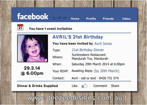 Facebook Birthday Invites Photo Personalised Facebook themed Birthday Invitations