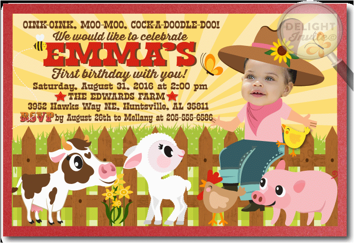 Farm First Birthday Invitations Barnyard Farm Animals 1st Birthday Invitations Di 270