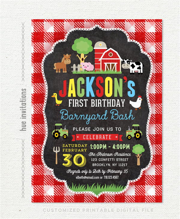Farm First Birthday Invitations Farm First Birthday Invitation for Boys Barnyard 1st Birthday