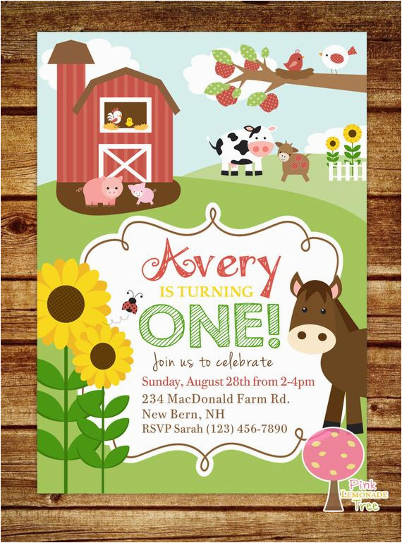 Farm First Birthday Invitations Farm First Birthday Party Invitation Farm Birthday