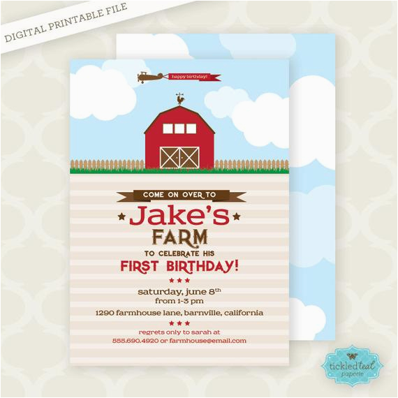 Farm First Birthday Invitations Items Similar to Printable Invitation Farm First