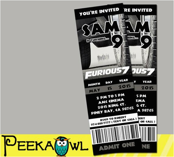 Fast Birthday Invitations Printable Fast and Furious 7 Movie Invitation Ticket by