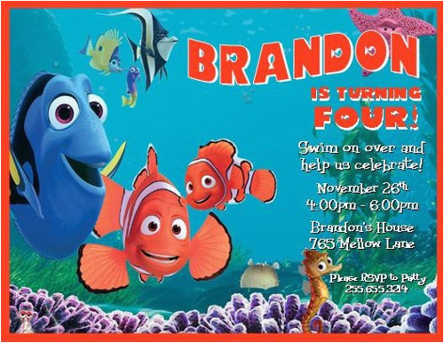 Finding Nemo Birthday Invitation Template Finding Nemo Personalized Birthday Invitations Printable