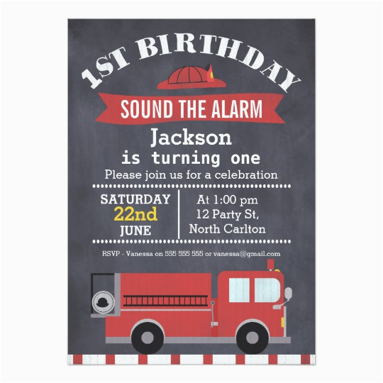 Fire Truck 1st Birthday Invitations Boys Chalkboard Fire Truck 1st Birthday Invitation Zazzle