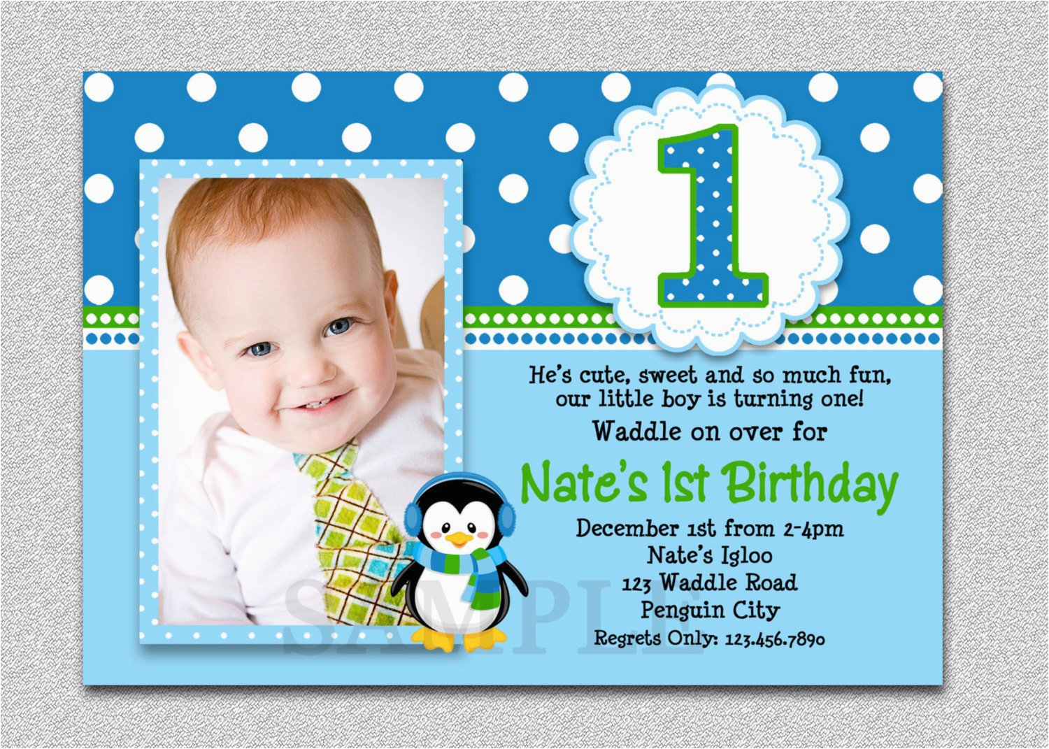 First Birthday Photo Invitations Boy Penguin Birthday Invitation Penguin 1st Birthday Party Invites