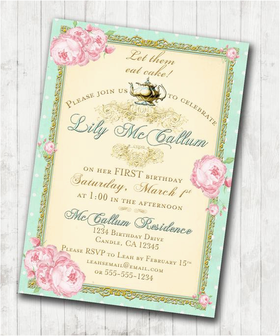 First Birthday Tea Party Invitations 1st Birthday Tea Party Invitation Shabby Chic Vintage