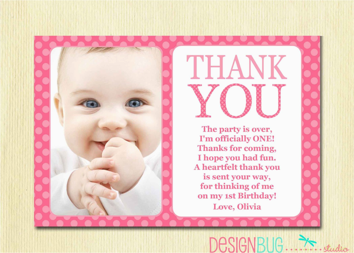 First Birthday Thank You Card Messages First Birthday Matching Thank You Card 4×6 the Big One Diy