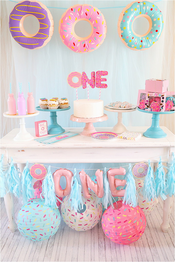 First Year Birthday Decorations Donut themed First Birthday Party Idea