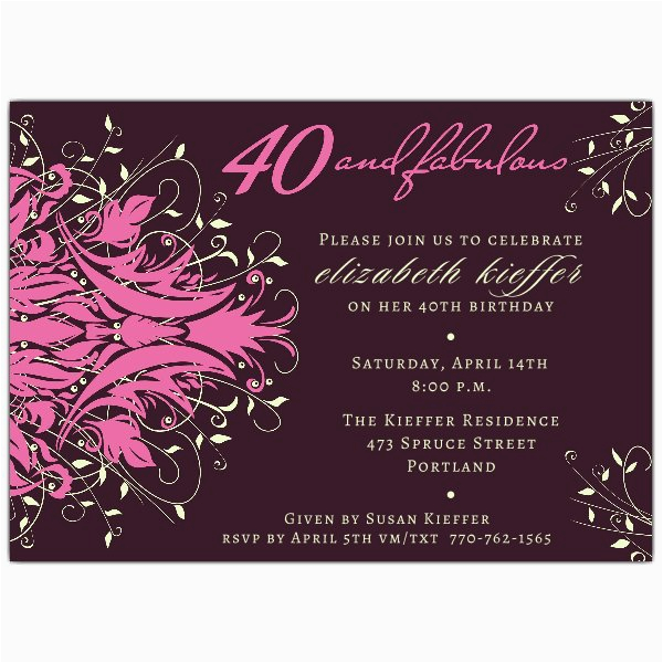 Fortieth Birthday Invitations andromeda Fabulous Pink 40th Birthday Invitations Paperstyle