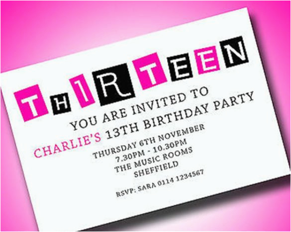 Free 13th Birthday Invitations Personalised Boys Girls Teenager 13th Birthday Party