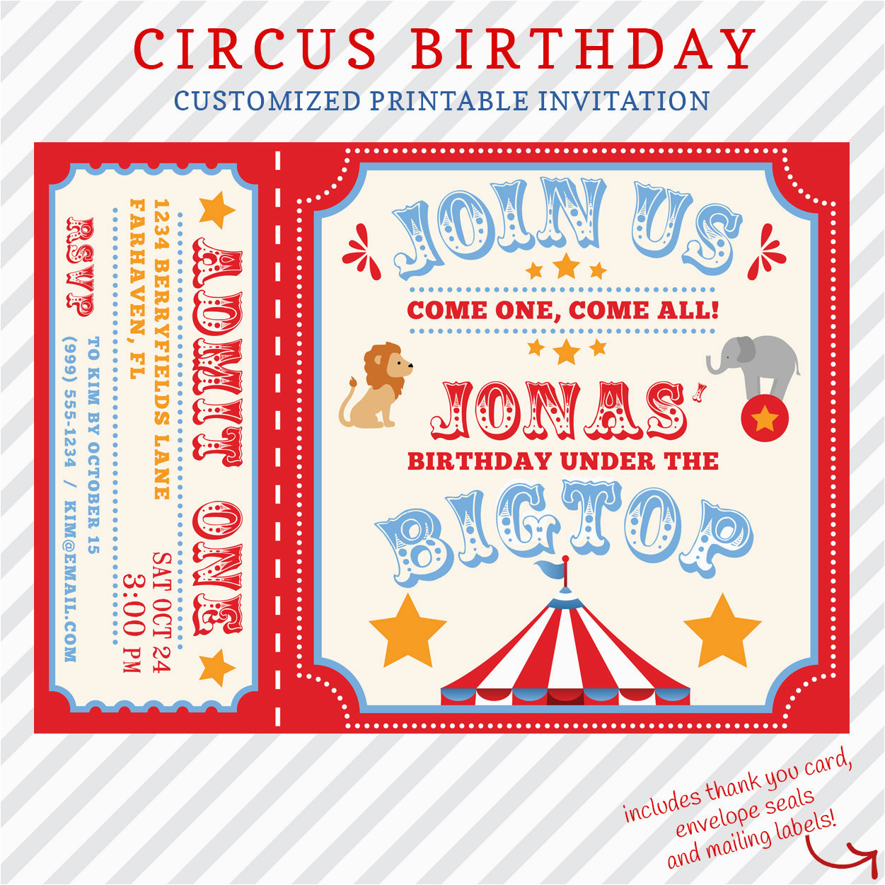 Free Circus Birthday Invitations Printables Circus Birthday Invitation Printable Custom Invitation with