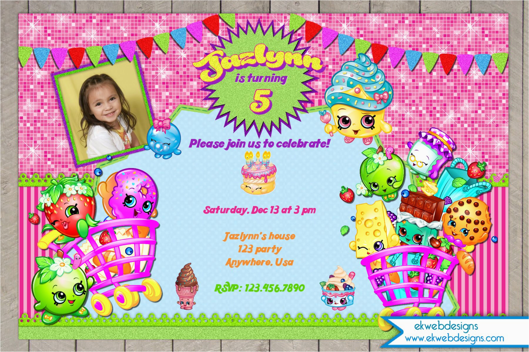 Free Digital Birthday Invitation Cards Shopkins Birthday Invitation Digital File