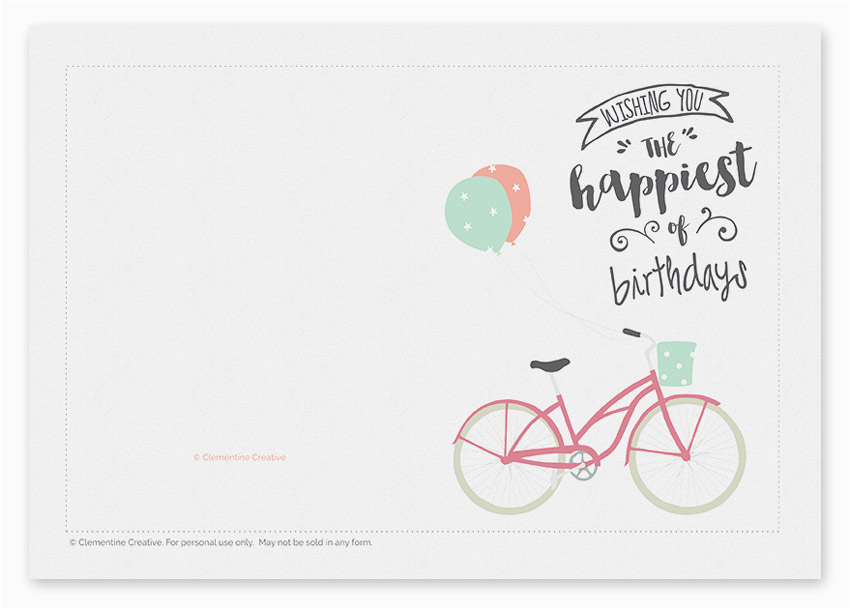 Free Printable Birthday Cards for Girls Printable Birthday Card Bicycle with Balloons Free Printable Birthday Cards for Girls Printable Birthday Card Bicycle with Balloons