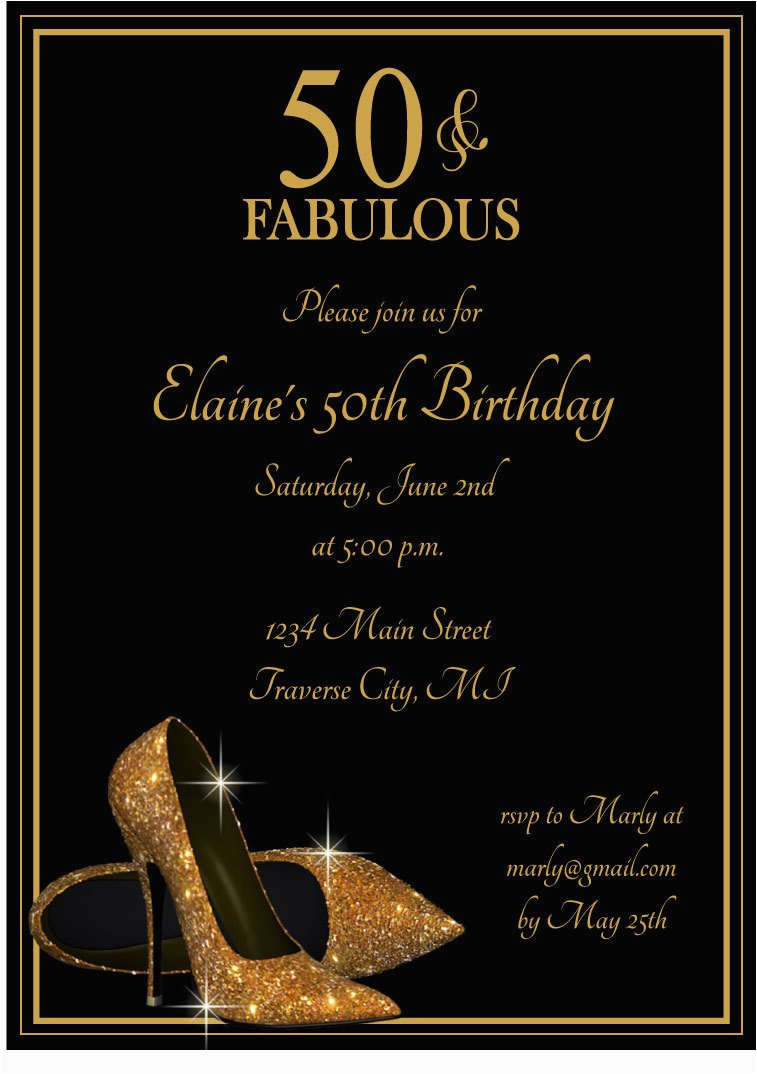 Free Printable Birthday Invitations for Adults Gold Glitter Shoes Adult Birthday Party by Announceitfavors
