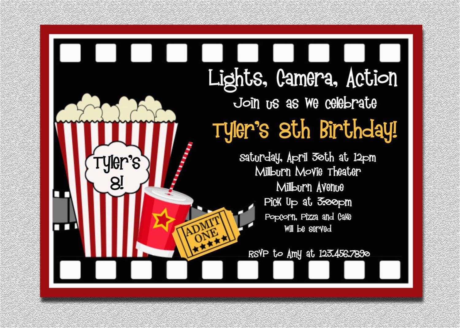 Free Printable Movie themed Birthday Invitations Movie Birthday Invitation Movie Night Birthday Party