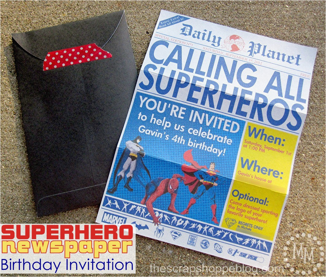 Free Superhero Birthday Invitations Superhero Newspaper Birthday Invitation the Scrap Shoppe