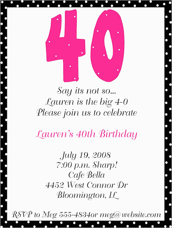 Funny 40th Birthday Invitation Wording Samples 40th Birthday Party Invitation Wording Free Printable