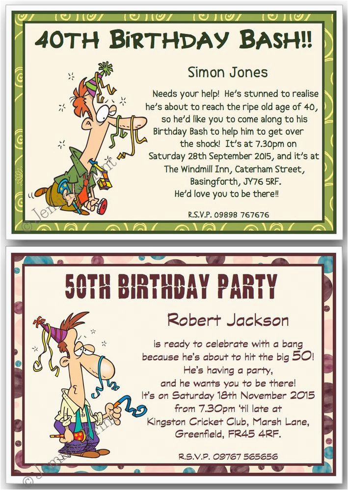 Funny 40th Birthday Party Invitations 30th 40th 50th 60th 70th 80th Personalised Funny Birthday