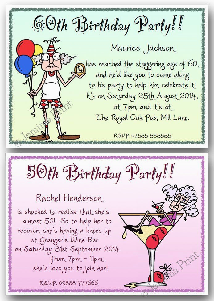 Funny 60th Birthday Party Invitations 40th 50th 60th 70th 80th 90th Personalised Birthday Party