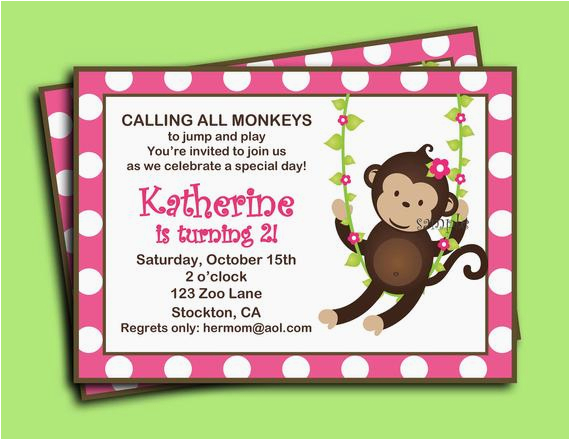 Girl Monkey Birthday Invitations Monkey Girl Invitation Printable or Printed with Free
