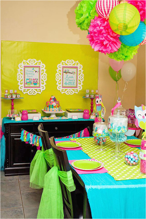 Girl Owl Birthday Party Decorations Owl Party Look whoos One Owl Birthday Girls Birthday