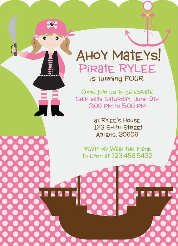 Girl Pirate Birthday Invitations Girl Pirate theme Party Invitation by Cohenlane On Etsy