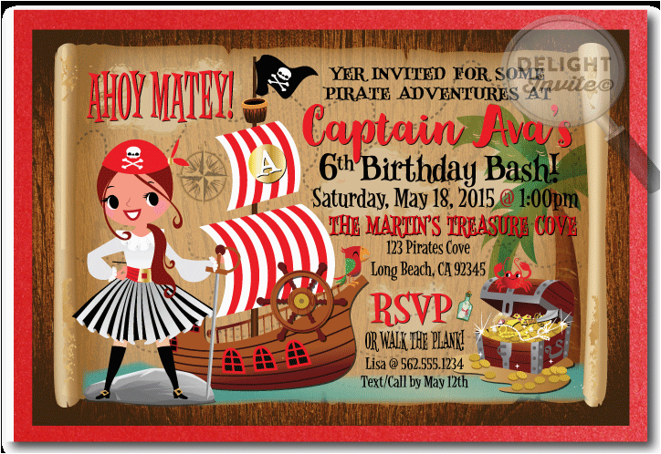 Girl Pirate Birthday Invitations Pirate Girl Birthday Invitations Di 247 Harrison