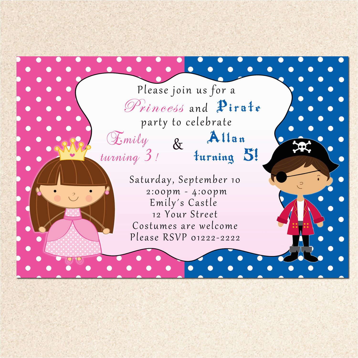 Girl Pirate Birthday Invitations Princess Birthday Invitation Pirate Girl Boy Siblings Twins