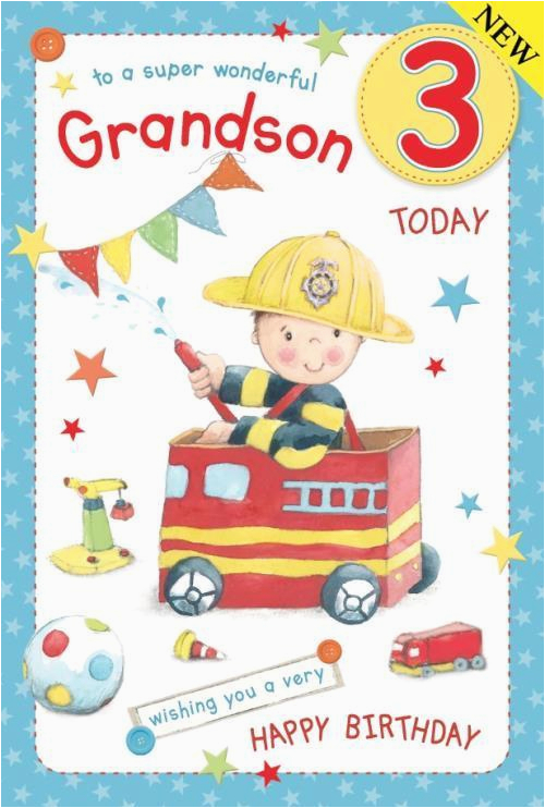 Grandson Birthday Cards Age 3 Fireman Grandson Age 3 Large Luxury 3rd Birthday Card Ebay