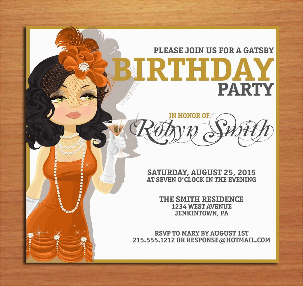 Great Gatsby Birthday Card Great Gatsby Flapper Birthday Customized Printable Adult