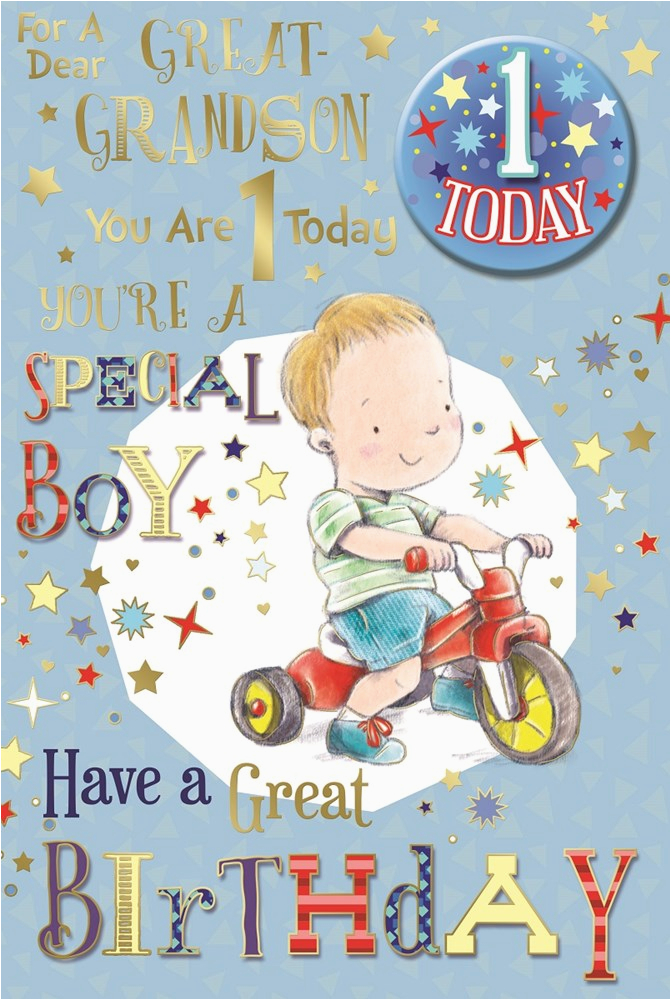 Great Grandson 1st Birthday Card Great Grandson 1st Birthday Card Badge 1 today Boy