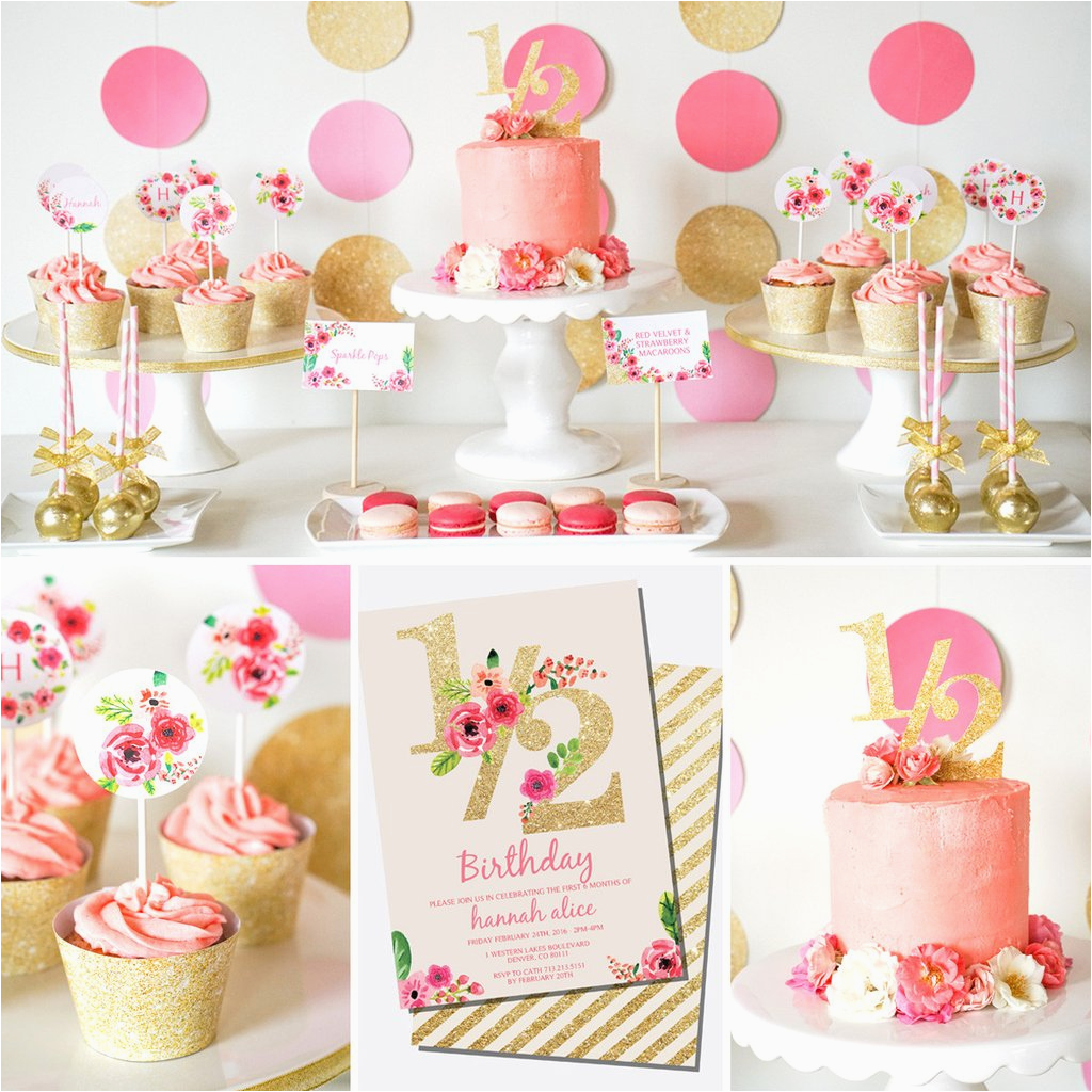 Half Birthday Decorations Half Birthday Decorations Gold Glitter Floral Watercolor