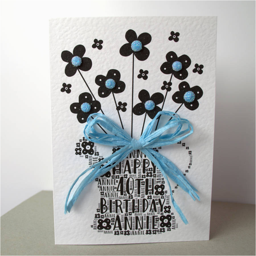 Happy 40th Birthday Flowers 40th Happy Birthday Flower Sparkle Card by Sew Very