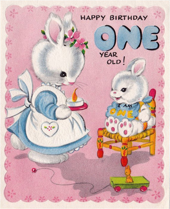 Happy Birthday Card 1 Year Old Vintage 1950s Happy Birthday 1 Year Old by Retrovintagebazaar