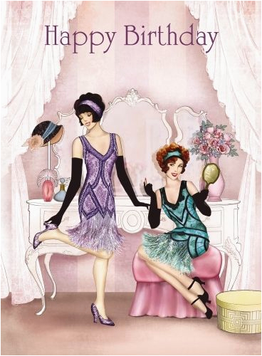 Happy Birthday Cards for Ladies Art Deco 1920 39 S Flapper Ladies Dressing Happy Birthday