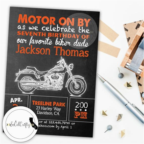 Harley Davidson Birthday Party Invitations Harley Davidson Birthday Party Invitation Chalkboard