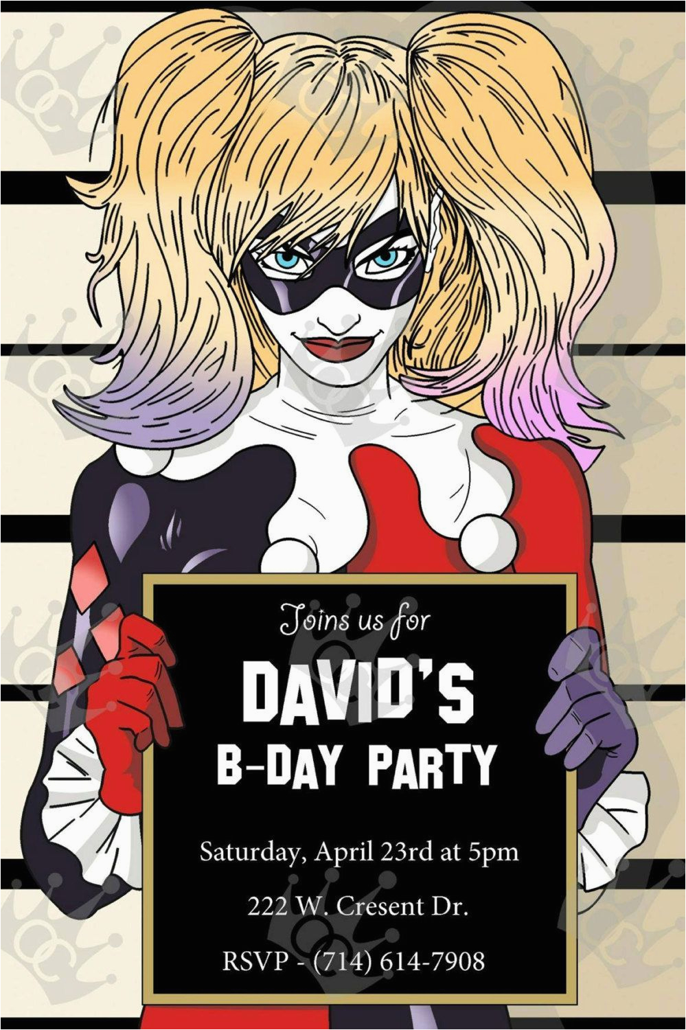 Harley Quinn Birthday Invitation Template Harley Quinn Custom Digital Printable Birthday Party