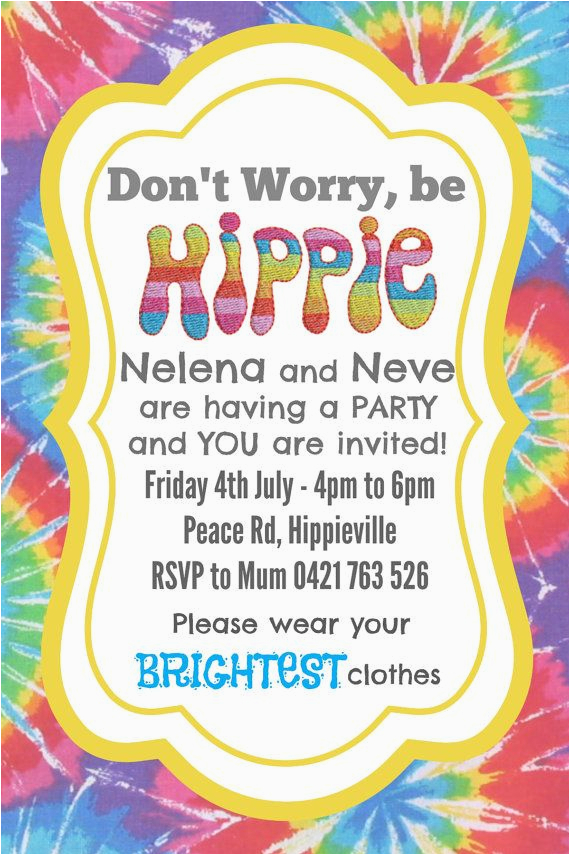 Hippie Birthday Invitations Hippie Party Invite Invitation Custom Made Digital