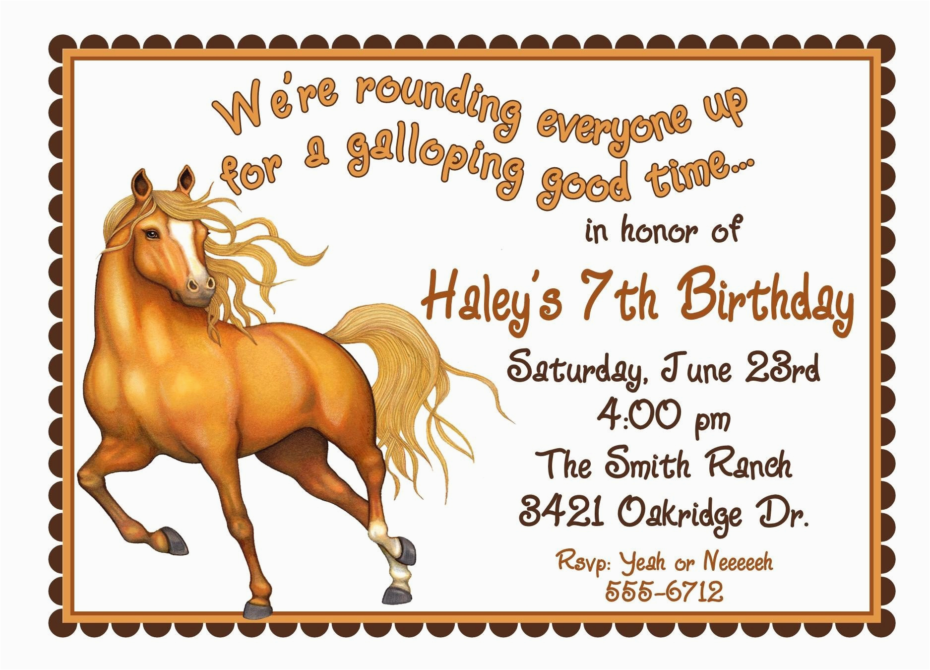 Horse Birthday Invites Personalized Birthday Invitations Horse Western Wild West
