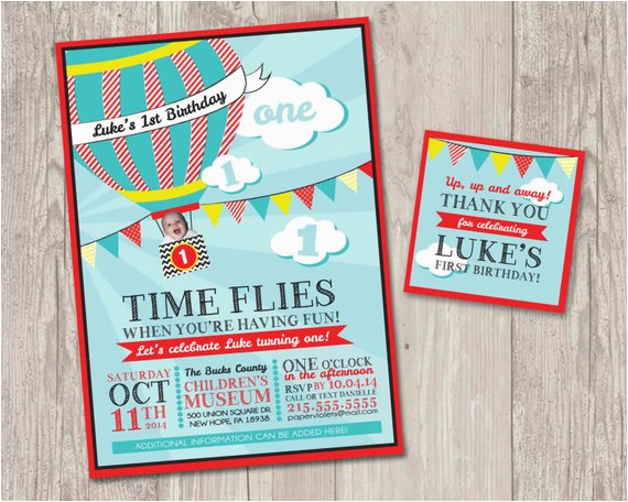 Hot Air Balloon 1st Birthday Invitations Hot Air Balloon Birthday Invitation Time Flies Hot Air