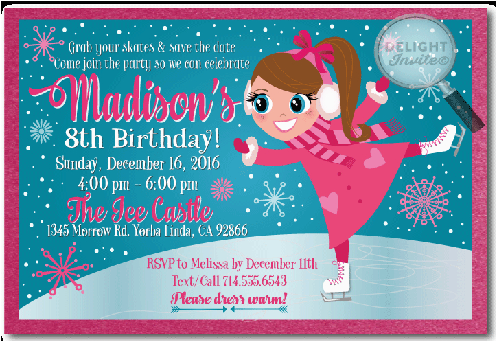 Ice Skating Birthday Card Ice Skating Birthday Invitations Ice Skating Princess