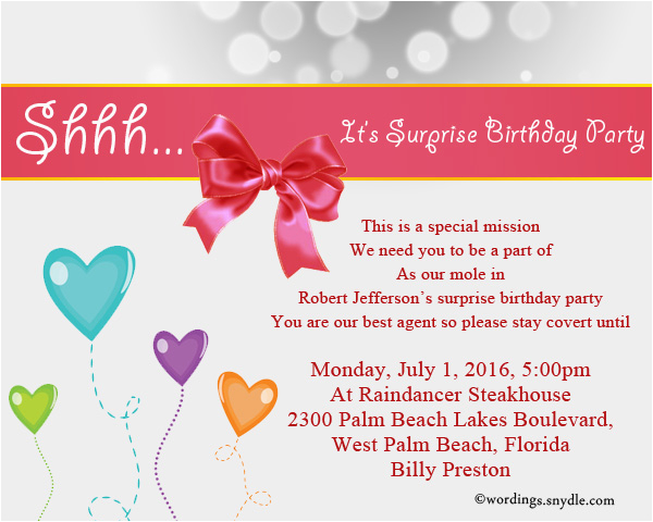 Invitation Verbiage for Birthday Party Surprise Birthday Party Invitation Wording Wordings and