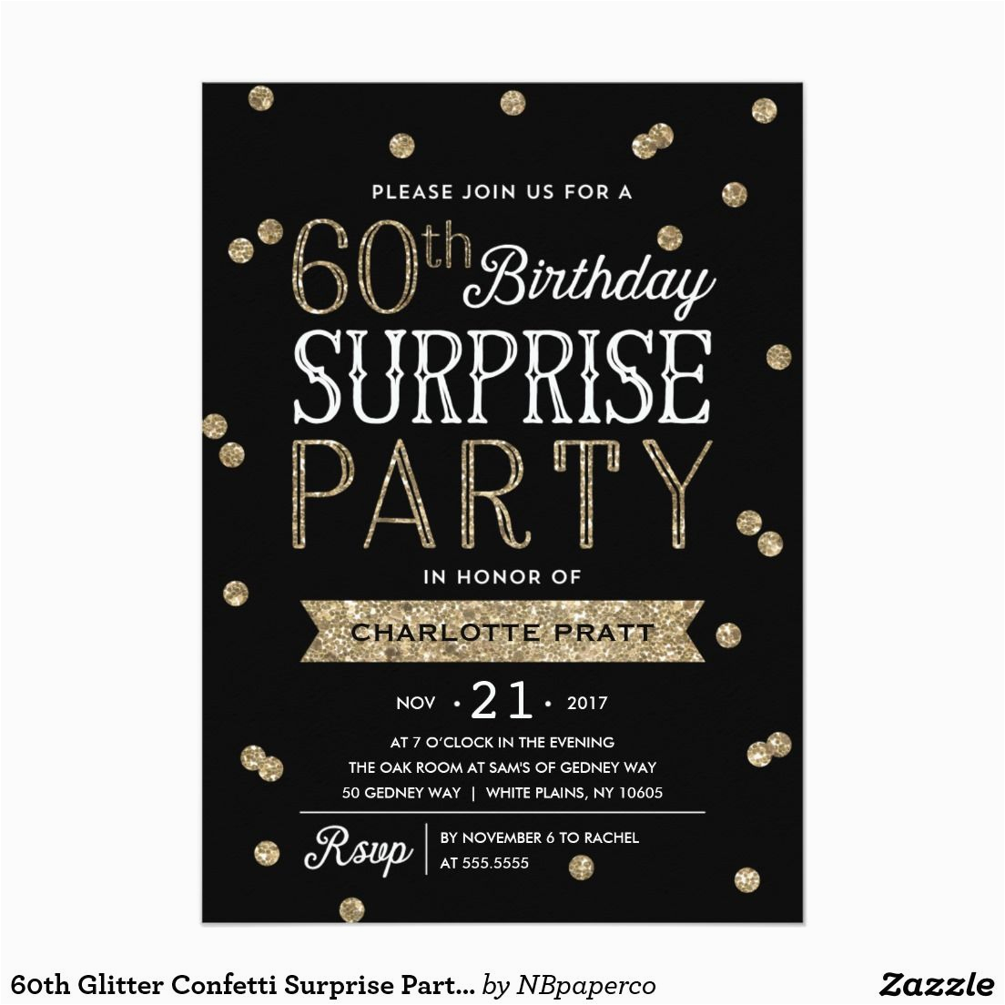 Invitation Wording for 60th Birthday Surprise Party 60th Glitter Confetti Surprise Party Invitation Birthday