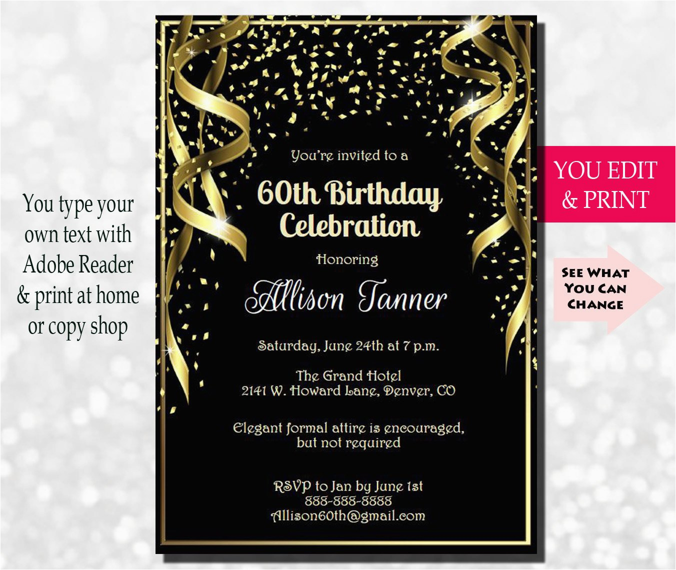 Invitations 60th Birthday Celebration 60th Birthday Invitation 60th Birthday Party Invitation 60th