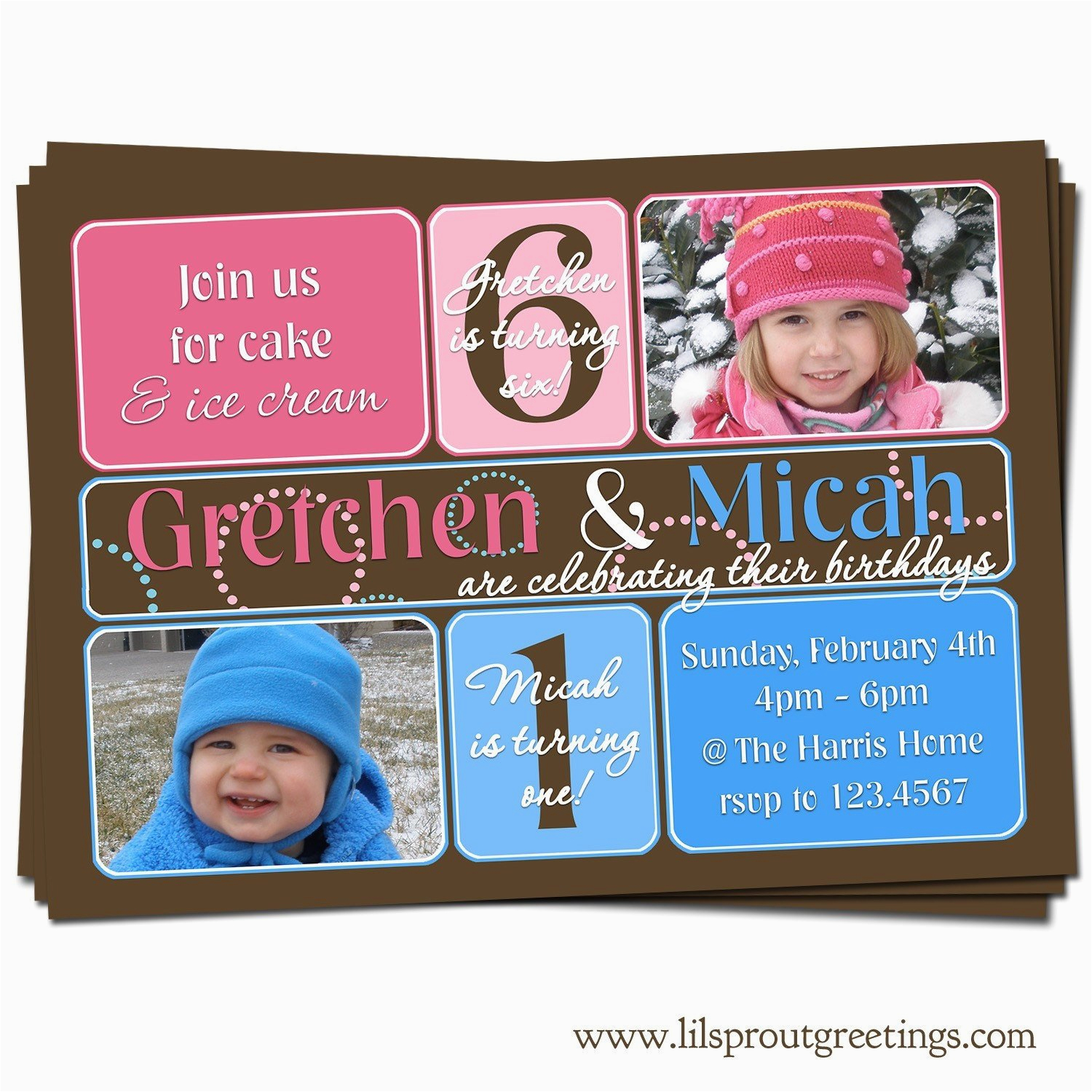 Joint Birthday Invites Joint Twin Birthday Party Photo Invitation Boy and Girl