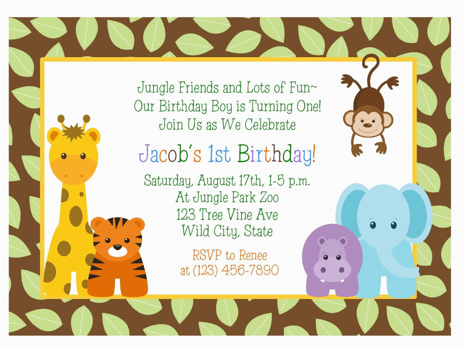 Jungle First Birthday Invitations Birthday Invitations Jungle themed 1st Birthday