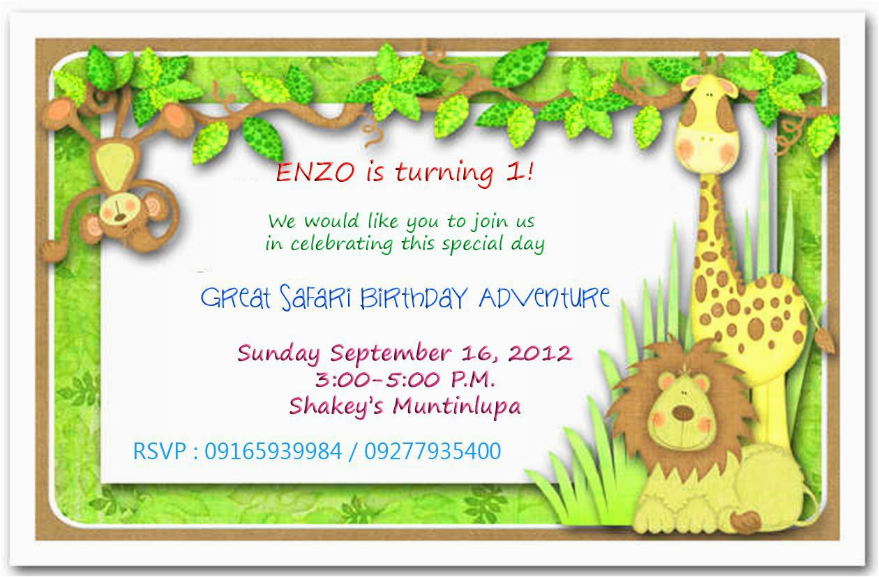 Jungle themed 1st Birthday Invitations Jungle themed 1st Birthday Invitations Safari themed